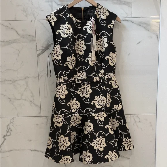 Ted Baker London Black and Cream Floral Mini Dress - Picture 1 of 9